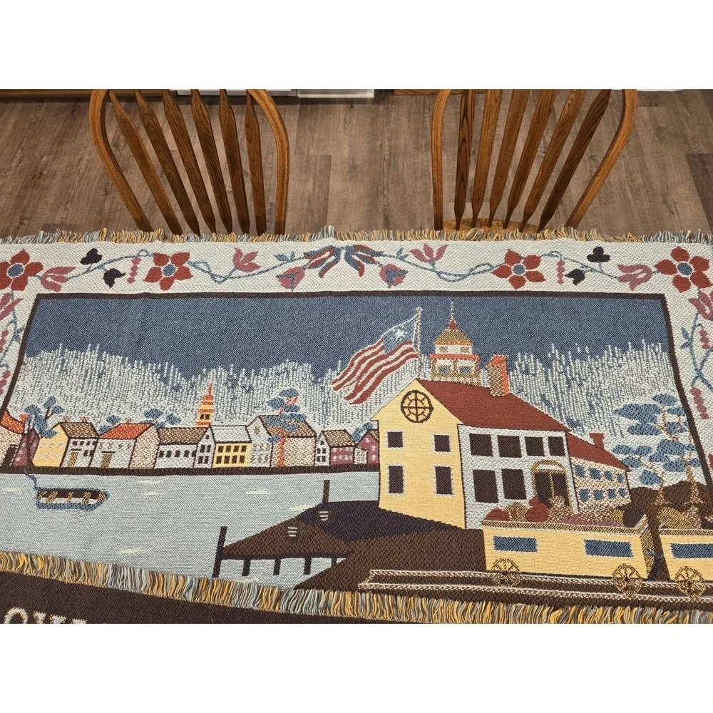 Vintage‎ Situation Of America Throw Blanket Woven American Folk Art Tapestry